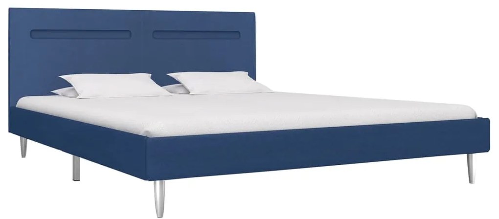Estrutura de cama com LED 180x200 cm tecido azul