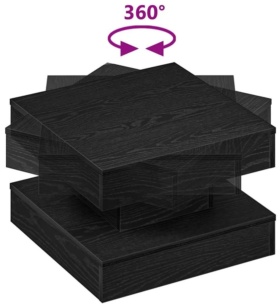 Mesa de centro rotativa a 360 graus 50x50x34,5 cm preto