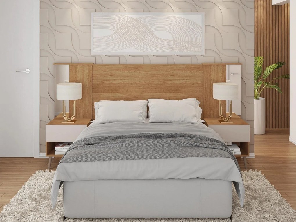Cabeceira de Cama LUCHIA – Extensível + 2 Mesas de Cabeceira – MDP Bu