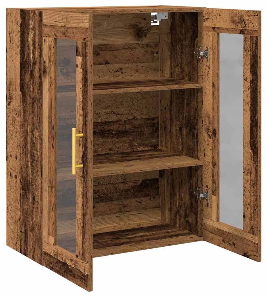 Armário de parede vidaXL com portas de vidro madeira antiga 69,5x34x90