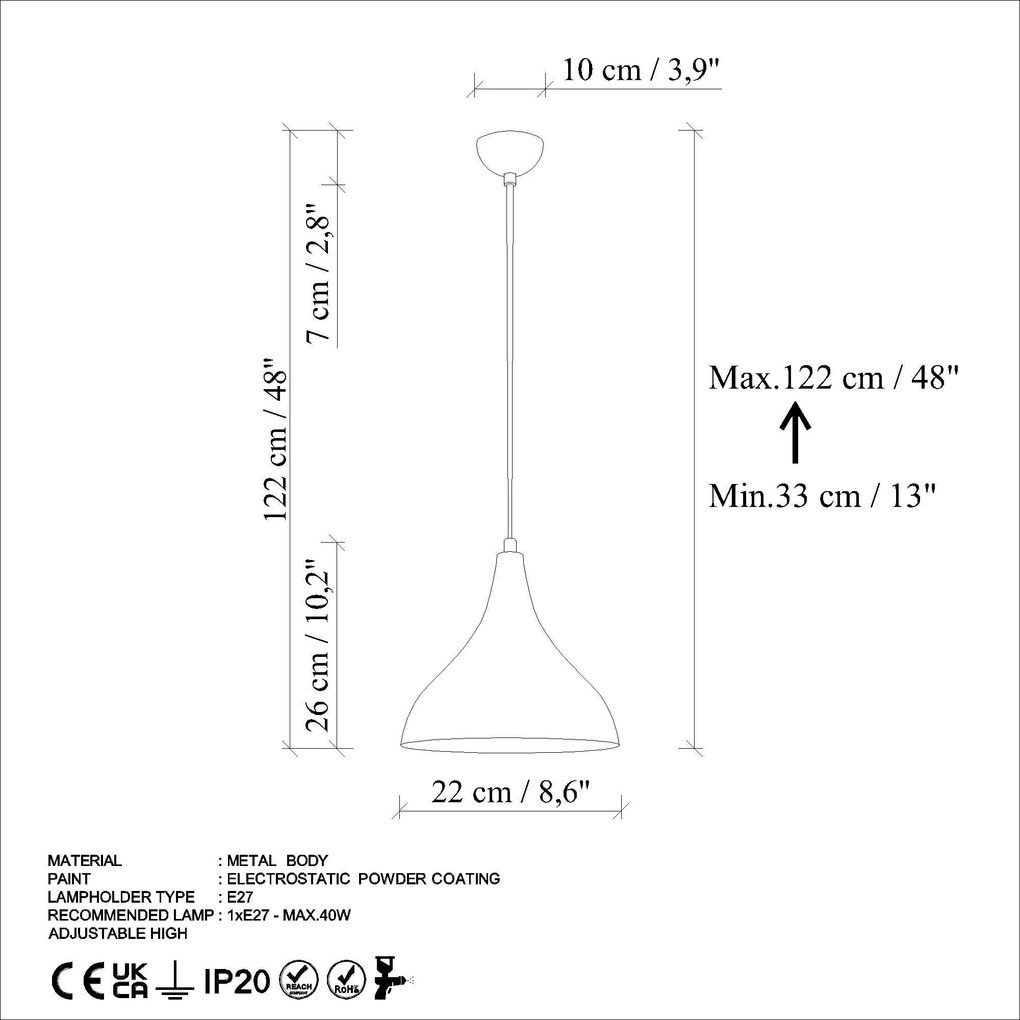 Candeeiro de Teto Bitlis – Laranja – Ø22 h:26 cm