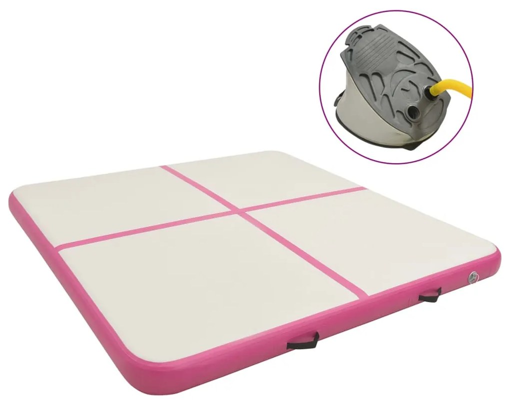 Colchão de ginástica insuflável c/ bomba 200x200x10 cm PVC rosa