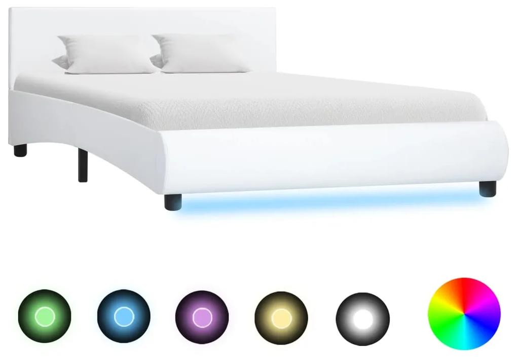 285488 vidaXL Estrutura de cama c/ LED 120x200 cm couro artificial branco
