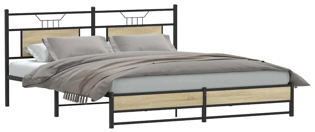 Estrutura de cama sem colchão 180x200cm metal carvalho sonoma