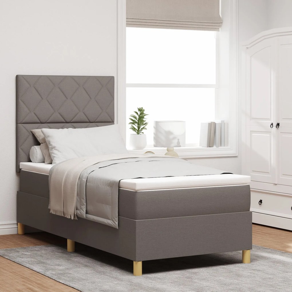 Cama Box Spring com Colchão & LED Taupe 100x200 cm Tecido