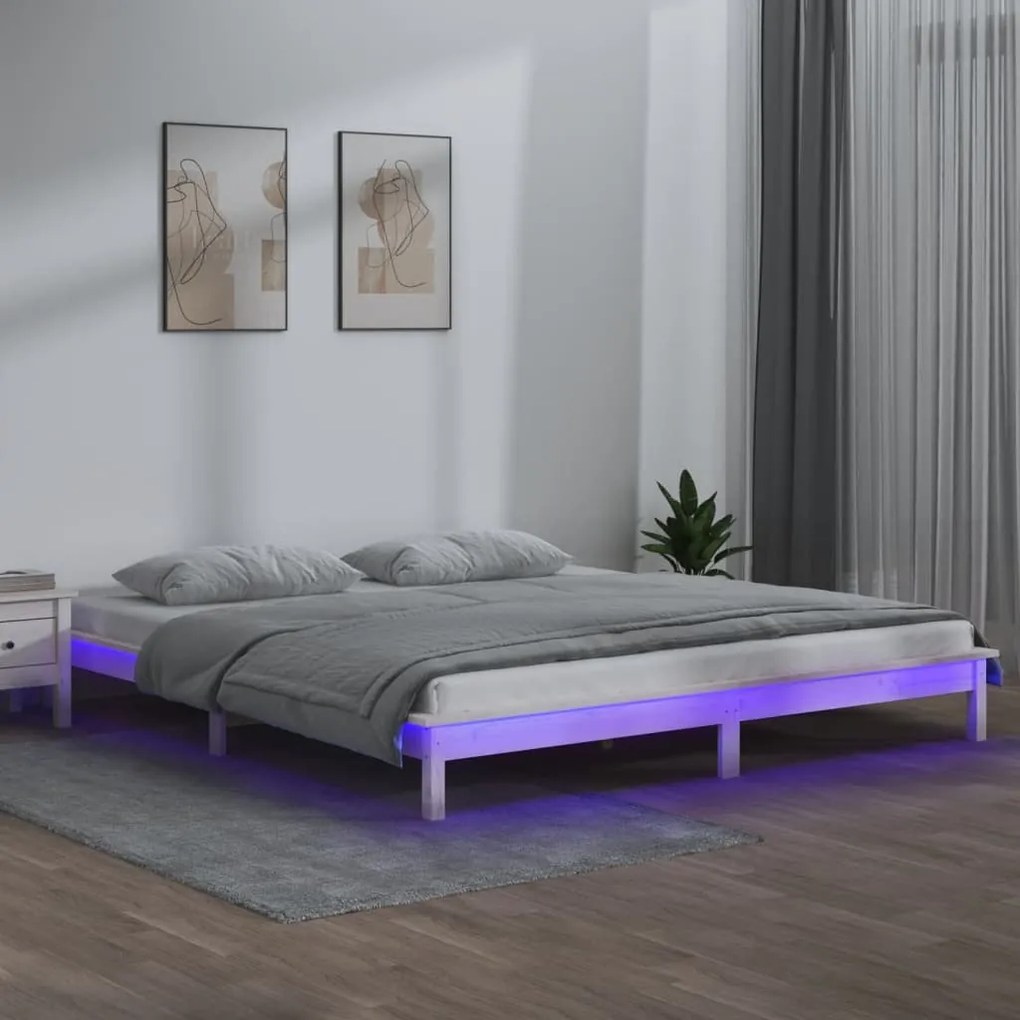 vidaXL Estrutura cama super king c/LED 180x200cm madeira maciça branco