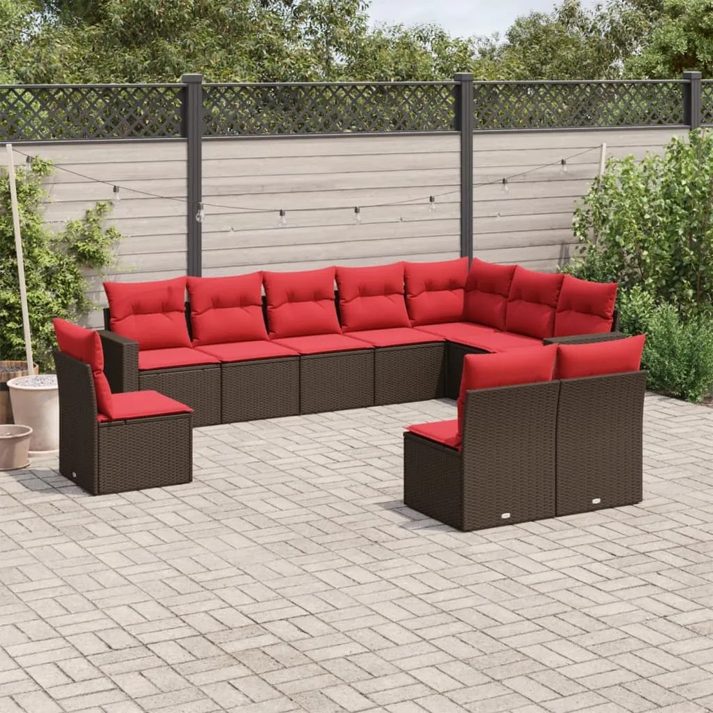 vidaXL 10 pcs conj. sofás jardim com almofadões vime PE castanho