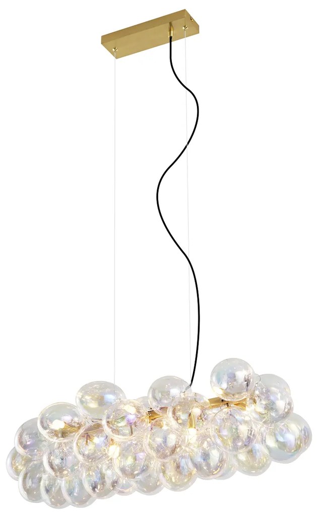 Candeeiro suspenso de design dourado com vidro arco-íris 8 luzes - Uvas Design
