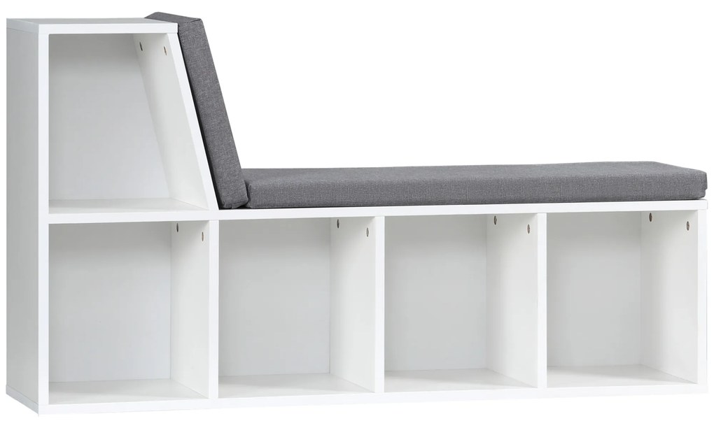HOMCOM Biblioteca Banco 2 em 1 com 5 Compartimentos de Armazenamento e 2 Almofadas 108x30x60 cm Branco Cinza | Aosom Portugal