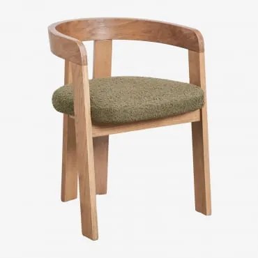 Cadeira De Jantar Com Braços Em Madeira E Estofada Yvone Madeira Natural & Bouclé Verde Sálvia - Sklum