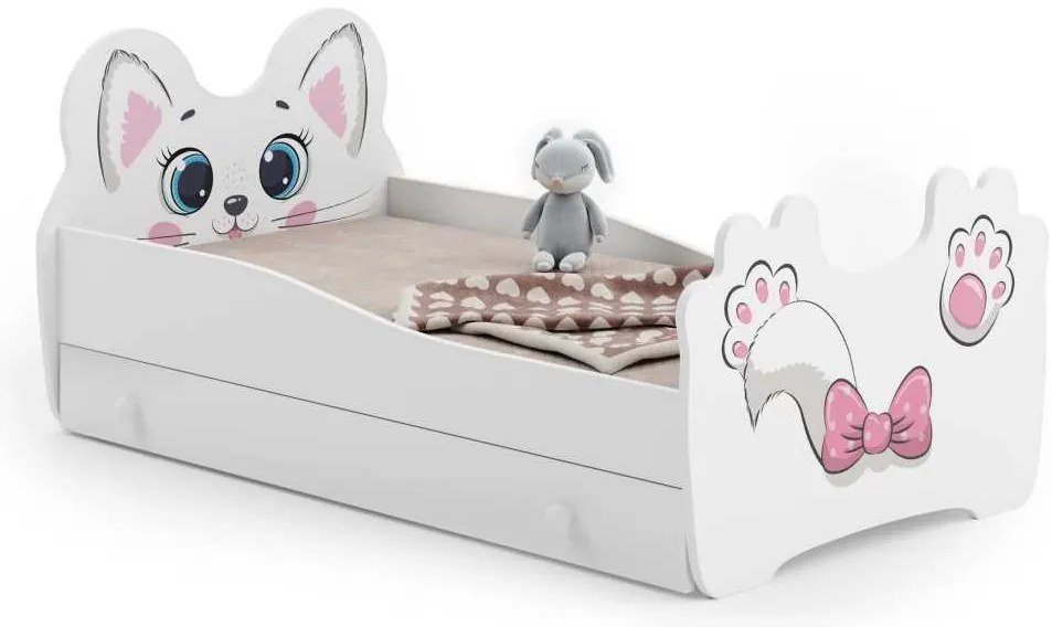 Cama infantil gato 160x80 com gaveta branca - colchão e estrado incluído