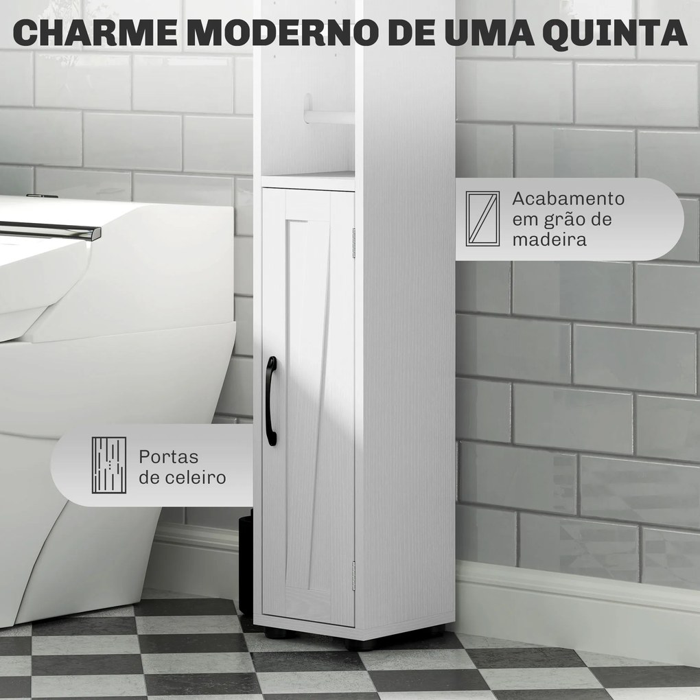Coluna Casa de Banho com Compartimento Aberto Prateleiras Ajustáveis e Suporte para Papel Higiênico 20x20x185 cm Branco