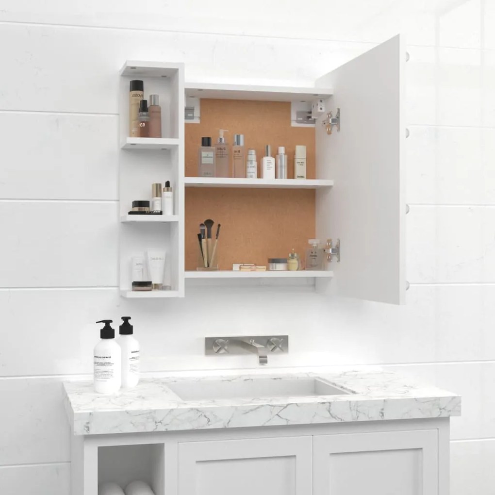 Armário espelhado com luzes LED 70x16,5x60 cm branco