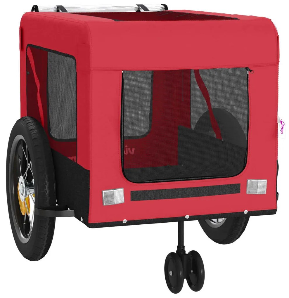 Reboque bicicleta p/ animais tecido oxford/ferro vermelho/preto