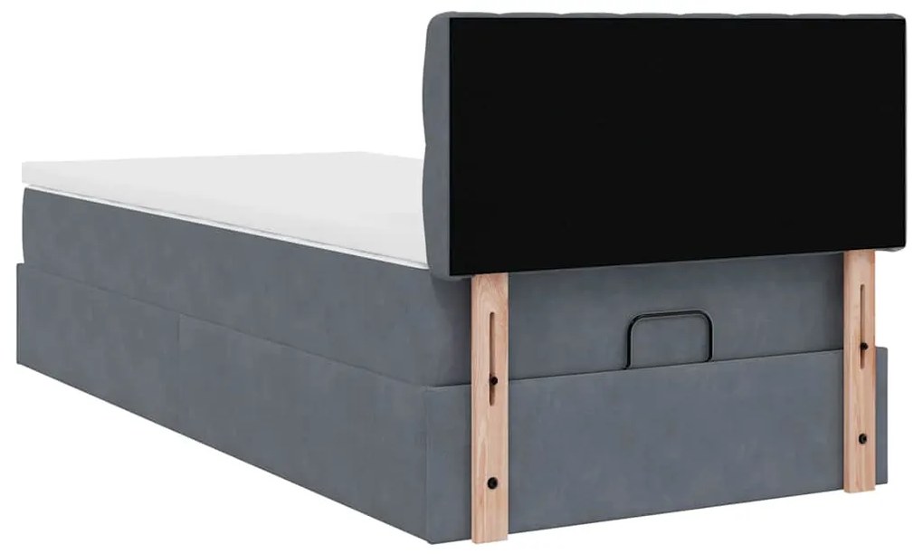 Estrutura de cama otomana com colchão cinza escuro veludo
