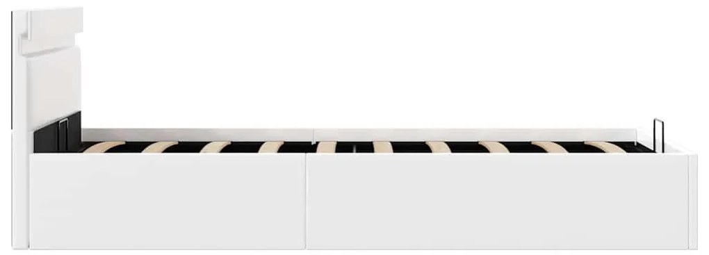 Cama hidráulica c/ arrumação LED 100x200cm couro artifi. branco