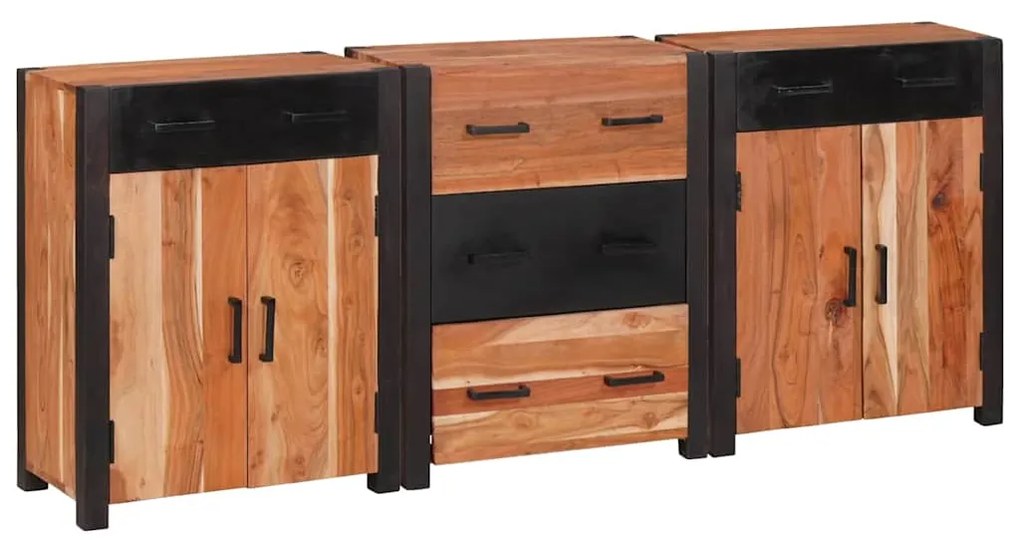 vidaXL Buffet 3 pcs Castanho 165 x 30 x 75 cm Madeira de acácia maciça