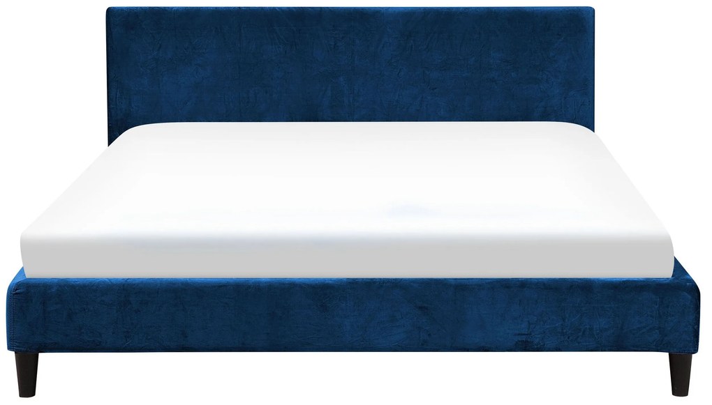 Cama de casal em veludo azul escuro 160 x 200 cm FITOU Beliani