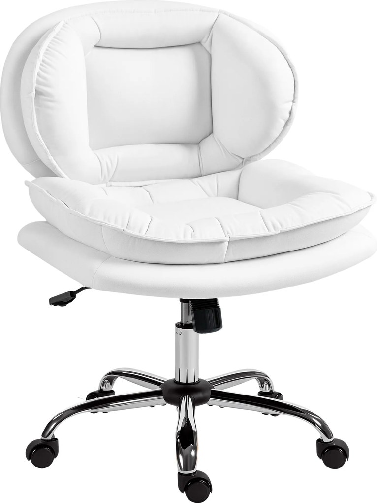 HOMCOM Cadeira de Escritório com Rodas Silenciosas Cadeira para Secretária com Inclinável Assento sem Braços 60x65x83-93 cm Branco | Aosom Portugal