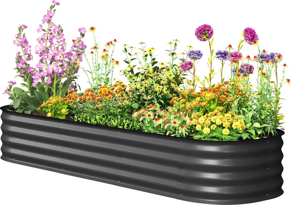Floreira elevada de jardim em aço, modular, para legumes, plantas e flores, 195 x 62 x 30 cm, cinzento