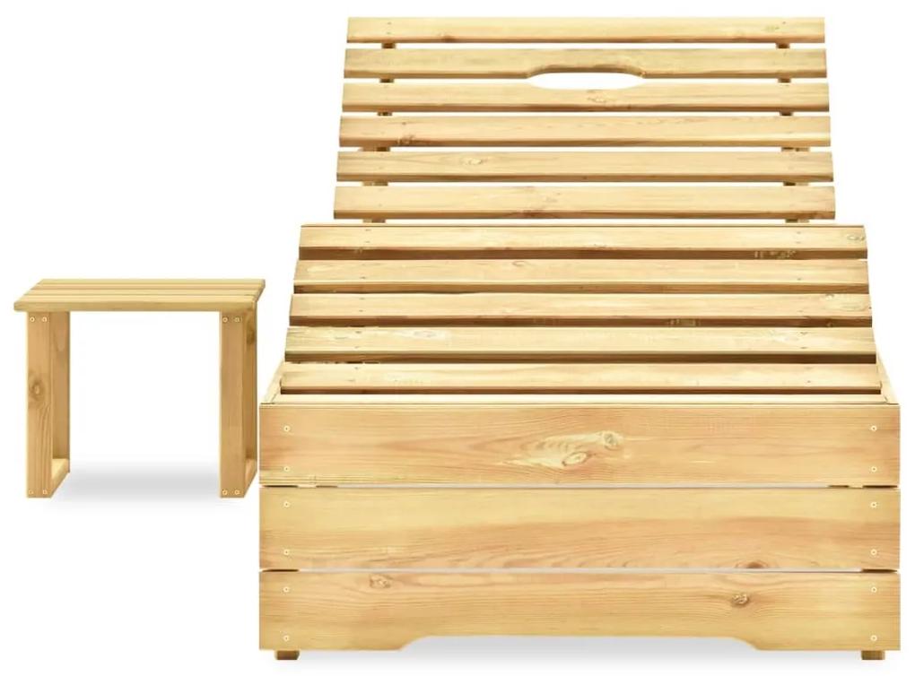 Espreguiçadeira com mesa madeira de pinho impregnada verde