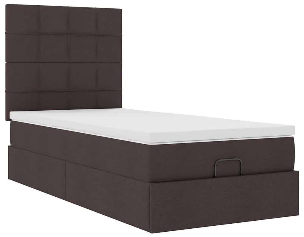 Cama otomana com colchão 100x200 cm tecido castanho escuro