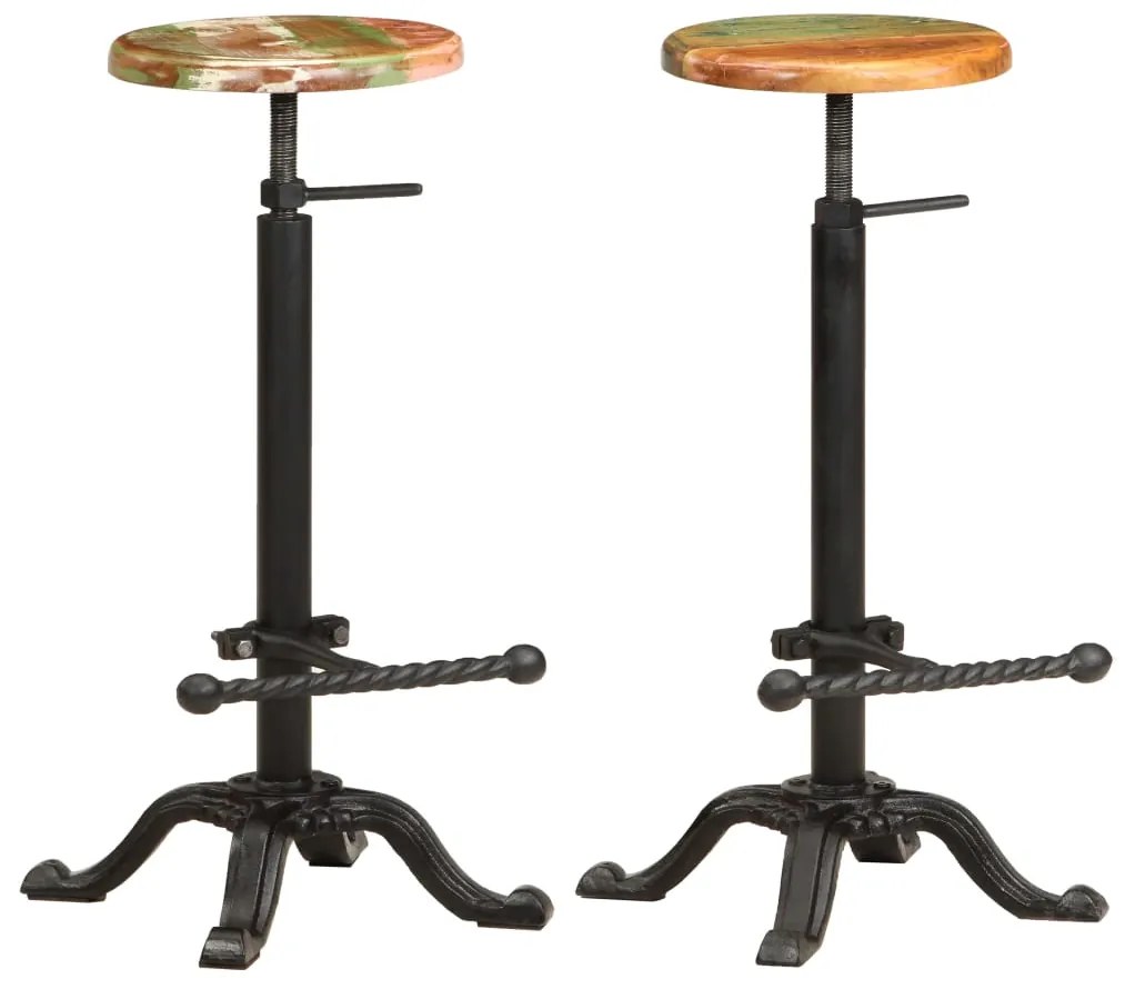 286246 vidaXL Bancos de bar 2 pcs ferro fundido e madeira recuperada maciça