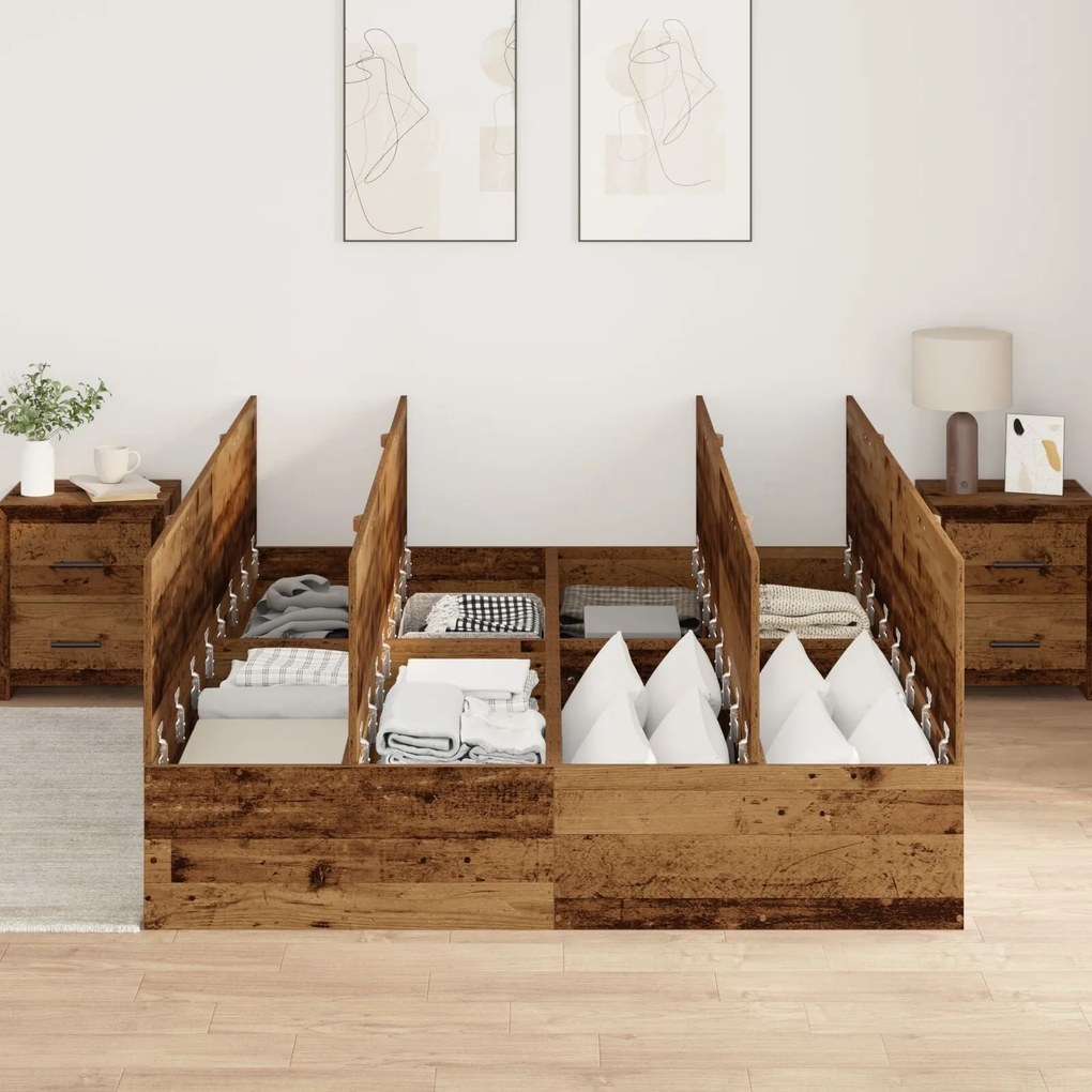 Estrado de cama com arrumação em madeira antiga 150x200 cm