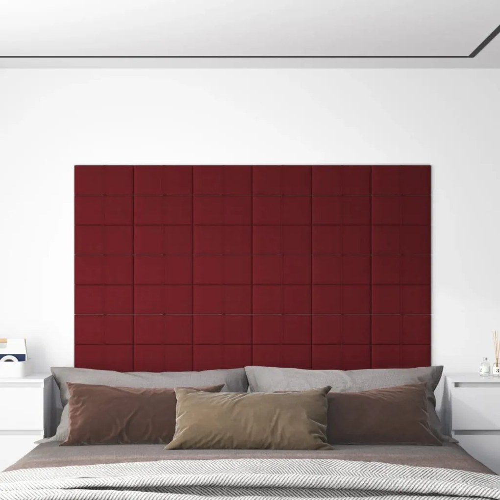 vidaXL Painel de parede 12 pcs 30x15 cm tecido 0,54 m² vermelho tinto