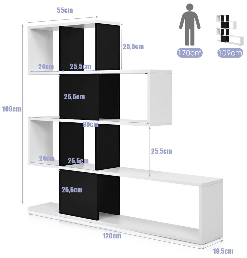 Estante de 5 níveis Estilo Escada Moderna Estante de 120 x 19,5 x 109 cm Preto e Branco