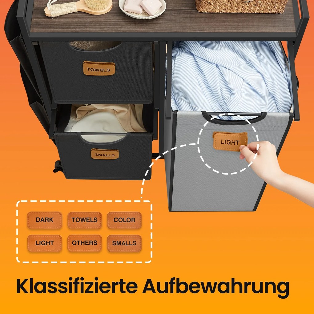 Cesto para roupa suja com 3 compartimentos dois cestos de 25 L e um de 50 L castanho + preto + cinzento
