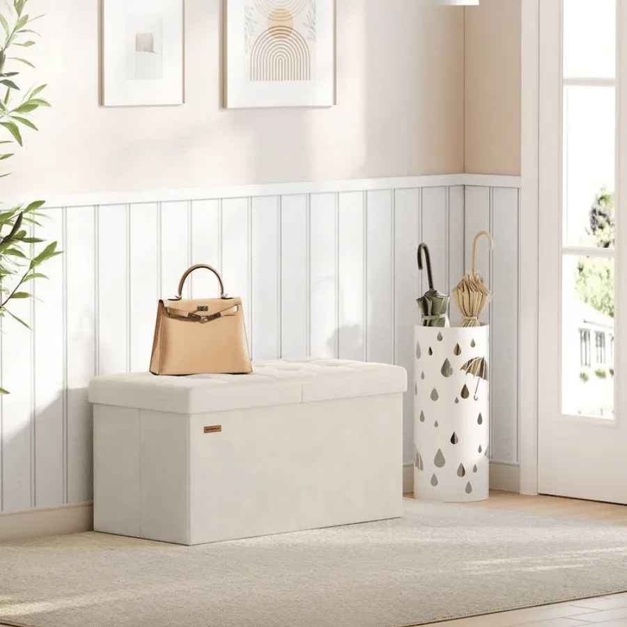 Banco com espaço de arrumação e tampa rebatível 38 x 76 x 38 cm creme