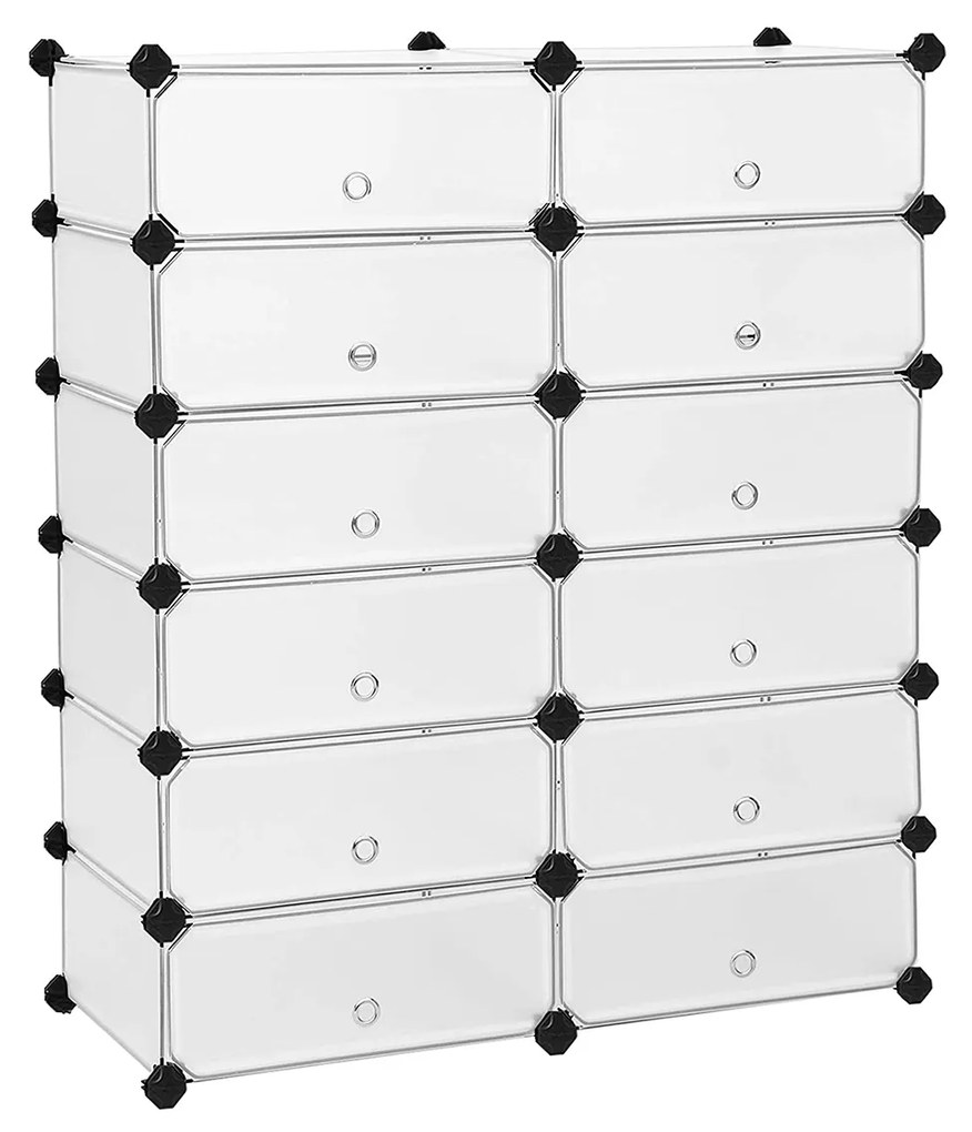 Rack de sapatos intertravado SONGMICS, organizador de armazenamento retangular, unidade de prateleira de armazenamento modular DIY de 12 slots, 40 x 30 x 17 cm para cada slot, guarda-roupa de fio de metal, branco LPC26W