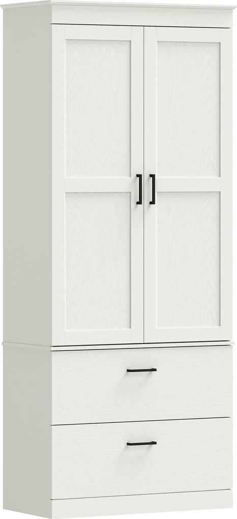 HOMCOM Armário de cozinha estilo rústico, despensa alta com prateleiras ajustáveis e 2 gavetas, Creme branco | Aosom Portugal