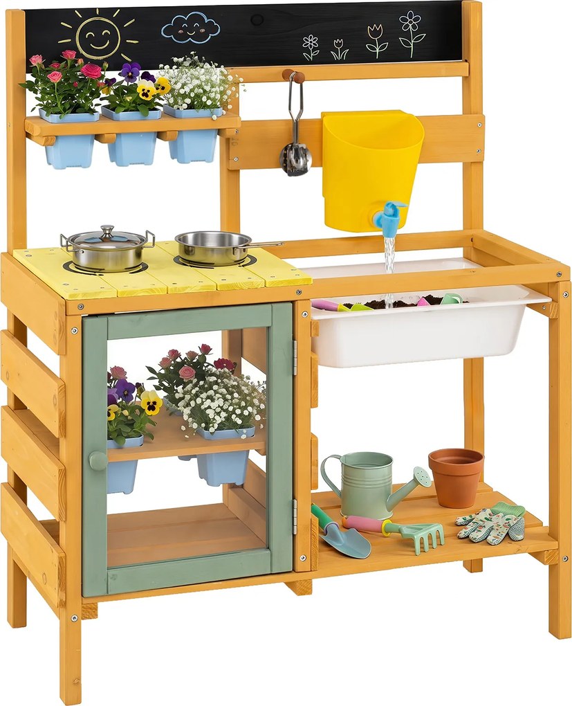 Cozinha Infantil de Brincar, 69 x 29 x 85 cm, com Estação de Jardinagem, Amarelo