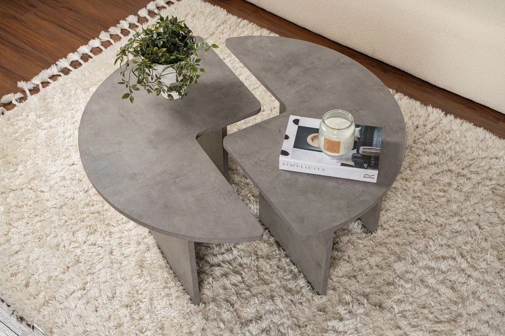 Mesa de Centro "Moira" – Cinzento Cimento , Ø90x41 cm, Design Rústico
