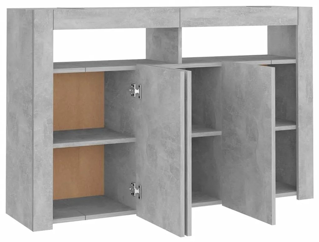 Aparador com luzes LED 115,5x30x75 cm cinzento cimento