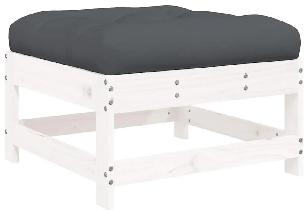 Apoios de pés p/ jardim c/ almofadões 2 pcs pinho maciço branco