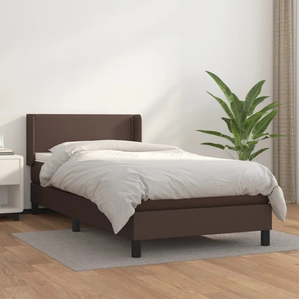 vidaXL Cama com molas/colchão 100x200 cm couro artificial castanho