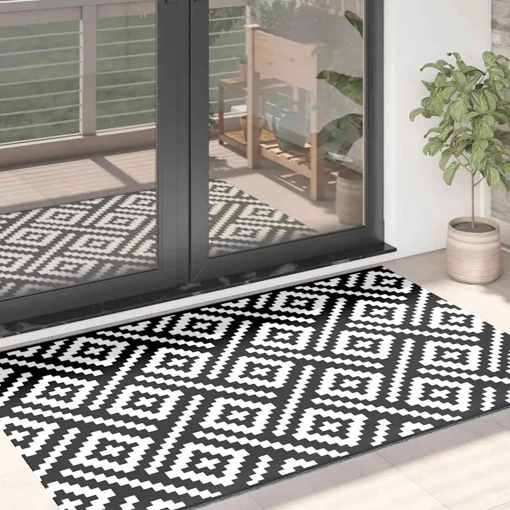 Tapete de exterior 120x180 cm ARAKIL PP branco e preto