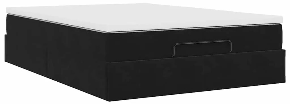 Estrutura de cama otomana com colchão 140x190 cm veludo preto