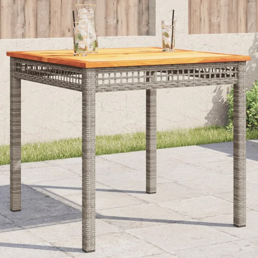 vidaXL Mesa de jardim 80x80x74 cm vime PE e madeira de acácia cinzento