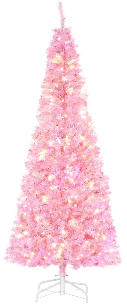 HOMCOM Árvore de Natal Artificial Altura 180cm Ignífugo com 618 Ramos 300 Luzes LED IP20 Decoração de Natal Rosa