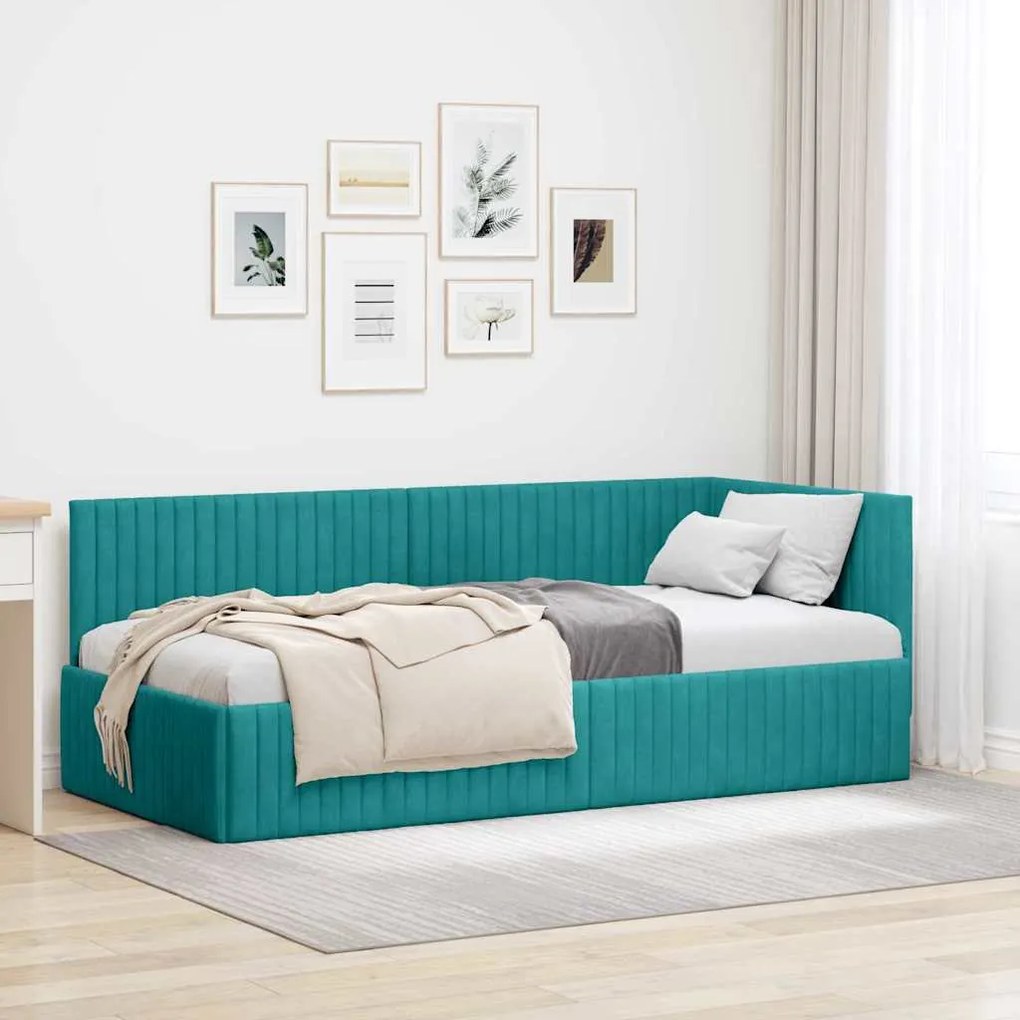 vidaXL Estrutura de Cama de Canto Turquesa 90 cm x 200 cm Veludo