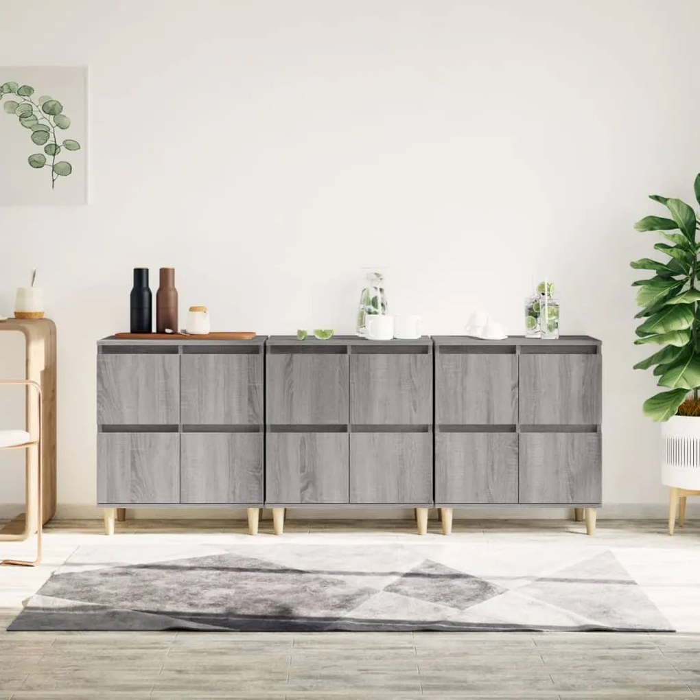 vidaXL Aparadores 3 pcs 60x35x70 cm derivados madeira cinza sonoma