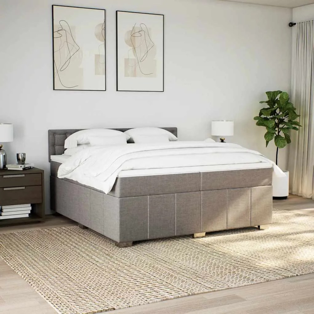 Cama com molas/colchão 200x200 cm tecido castanho-acinzentado