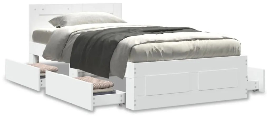 Estrutura cama cabeceira 75x190 cm derivados de madeira branco