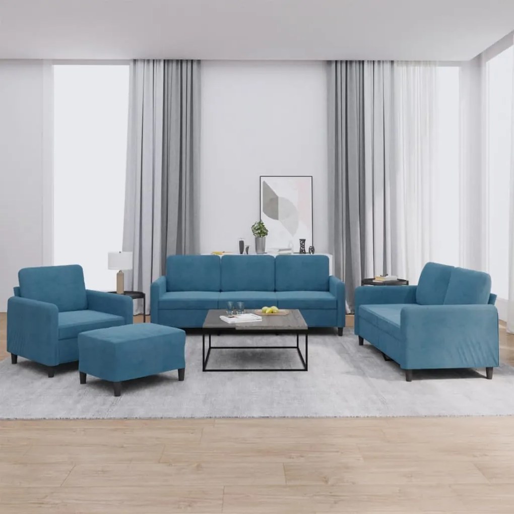 4 pcs conjunto de sofás veludo azul