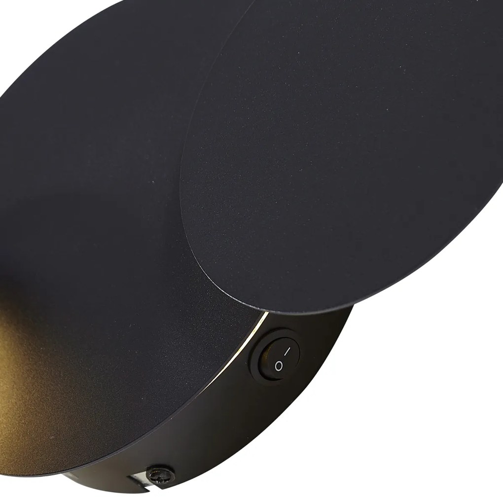 Candeeiro de Parede Moderno Preto com LED Regulável em 3 Níveis e 5 Luzes - Sunrise Moderno