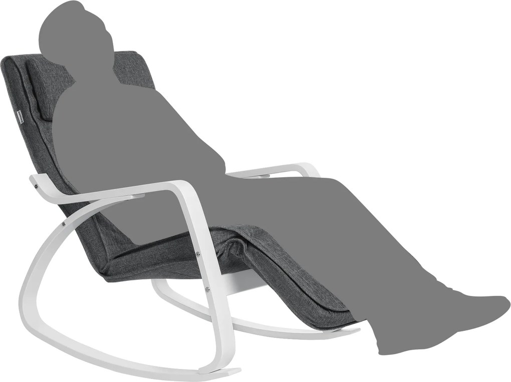 Cadeira de baloiço com apoio para os pés regulável em 5 direcções Cinzento escuro + branco